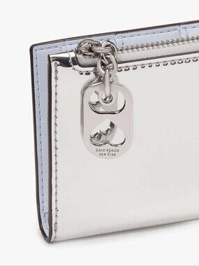 kate spade Devin Patent Small Bifold Wallet Metallic Silver NEW Soda Tab Charm